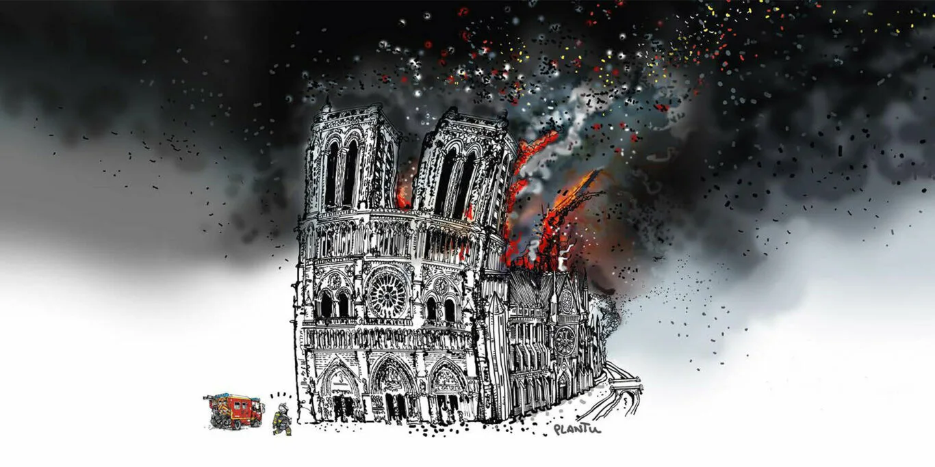 Notre Dame brule affiche du film de Jean Jacques Annaud Dessin Copyright Plantu 1366x683 1 jpg - Notre-Dame Brûle : le film de Jean-Jacques Annaud est-il disponible sur Netflix ?